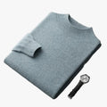 Men's Merino Sweater with Ribbed Mock Neck and Hem