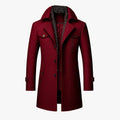 Men's Mid-Length Woven Coat with Double Collar and Button Front