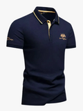 Men's Piqué Knit Polo Shirt with Tipped Collar and Embroidery