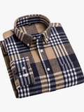 Men's Plaid Brushed Twill Shirt with Button-Down Collar and Chest Pocket
