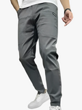 Men's Polyester Blend Cargo Pants with Zip Pocket and Tapered Leg