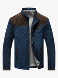 Men's Quilted Outerwear Jacket with Stand Collar and Snap Front