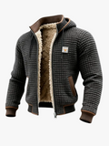 Men's Quilted Pile-Lined Winter Jacket with Hood and Zip Front