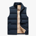 Men's Quilted Polyester Puffer Jacket with Fleece Lining and Stand Collar