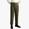 Men's Straight Leg Corduroy Pants with Pleated Front and Side Buckles