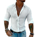 Men's Striped Long-Sleeve Shirt with Lapel Collar