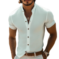 Men's Textured Short-Sleeve Shirt with Stand Collar