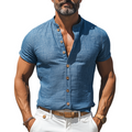 Men's Textured Short-Sleeve Shirt with Wooden Buttons