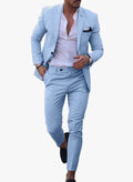 Men's Two-Piece Woven Suit with Notch Lapels and Pocket Square