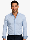 Men's Woven Button-Up Shirt with Patterned Cuffs and Collar
