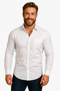 Men's Woven Button-Up Shirt with Point Collar and Button Cuffs