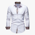 Men's Woven Button-Up Shirt with Spread Collar and Pattern Trim