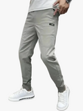 Men's Woven Cargo Jogger Pants with Elastic Waist and Zip Pocket