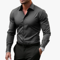 Men's Woven Long Sleeve Shirt with Notched Collar and Button Cuffs