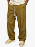 Men's Woven Pants with Drawstring Waist and Straight Legs