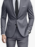 Men's Woven Suit Set with Notch Lapels and Two-Button Jacket