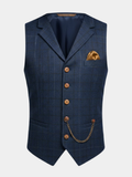 Men's Woven Suit Vest with Notched Lapels and Chain Accent