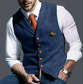 Men's Woven Suit Vest with Notched Lapels and Chain Accent