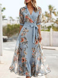 Midi chiffon wrap dress with V-neck and tie belt
