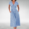 Midi Dress – Floral V-Neck Midi with Pockets