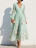 Midi Dress – Green Floral Flutter-Sleeve