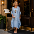 Penliah | Layered Three-Quarter Midi Wedding Guest Gowns
