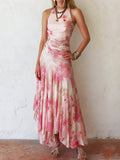 Midi Dress – Pink Floral Halter Grace