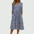 Midi Dress with Floral Print and Side Pockets