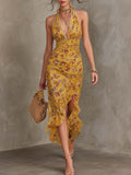 Midi Dress – Yellow Floral Halter Midi