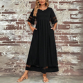 Midi knit dress with sheer sleeve bands and pockets