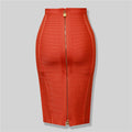 Midi rayon blend skirt with front zipper and rib panels