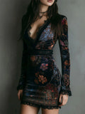 Mini Dress – Navy Floral Long-Sleeve