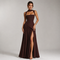 Elara | Draped Halter Satin Maxi Dress