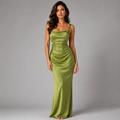 Vivienne | Square Neck Ruched Satin Maxi Dress
