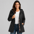 Mara | Hooded Rain Jacket Check Lined Drawstring Waist