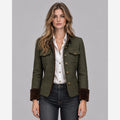 Ottilie | Herringbone Tweed Quilted Jacket Velvet Trim