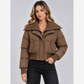 Elowen | Cropped Puffer Jacket Ribbed Knit Collar Relaxed Fit