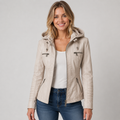 Callista | Faux Leather Hooded Jacket Detachable Hood Full Zip