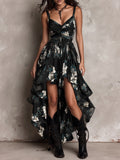 Noelle | Black Floral Irregular-Hem Maxi Cocktail Dresses