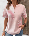 Noelle | Striped Colorblock Half-Button Blouse