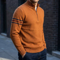 Quentin | Striped Sleeve Quarter-Zip Knit