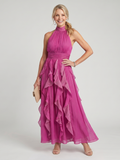 Orea | Ruffle-Layer Halter Maxi Cocktail Dresses