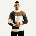 Patchwork Knit Sweater with Ribbed Hem and Long Sleeves