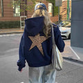 Pullover Fleece Hoodie with Drawstring Hood and Leopard Star Back