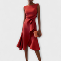 Sidonie | Draped Knot Ruffle Midi Dress