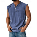 Sleeveless Henley Tank Shirt – Casual Vintage Style