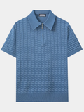 Smart-Casual Viscose Knit Polo Shirt with Zip Neck and Ribbed Hem