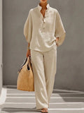 Stand Collar Top and Trousers Set – Relaxed Linen Co-Ord