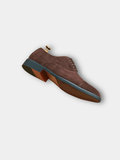 Suede Loafers with Lace-Up Front and Cap-Toe Stitching