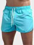 Swim Polyester Swim Shorts with Drawstring Waist and Curved Hem